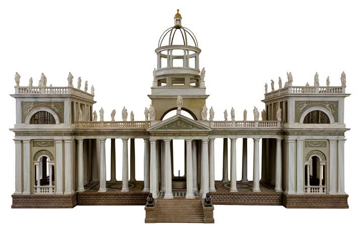 A north Italian iron-mounted polychrome wood painted architectural model